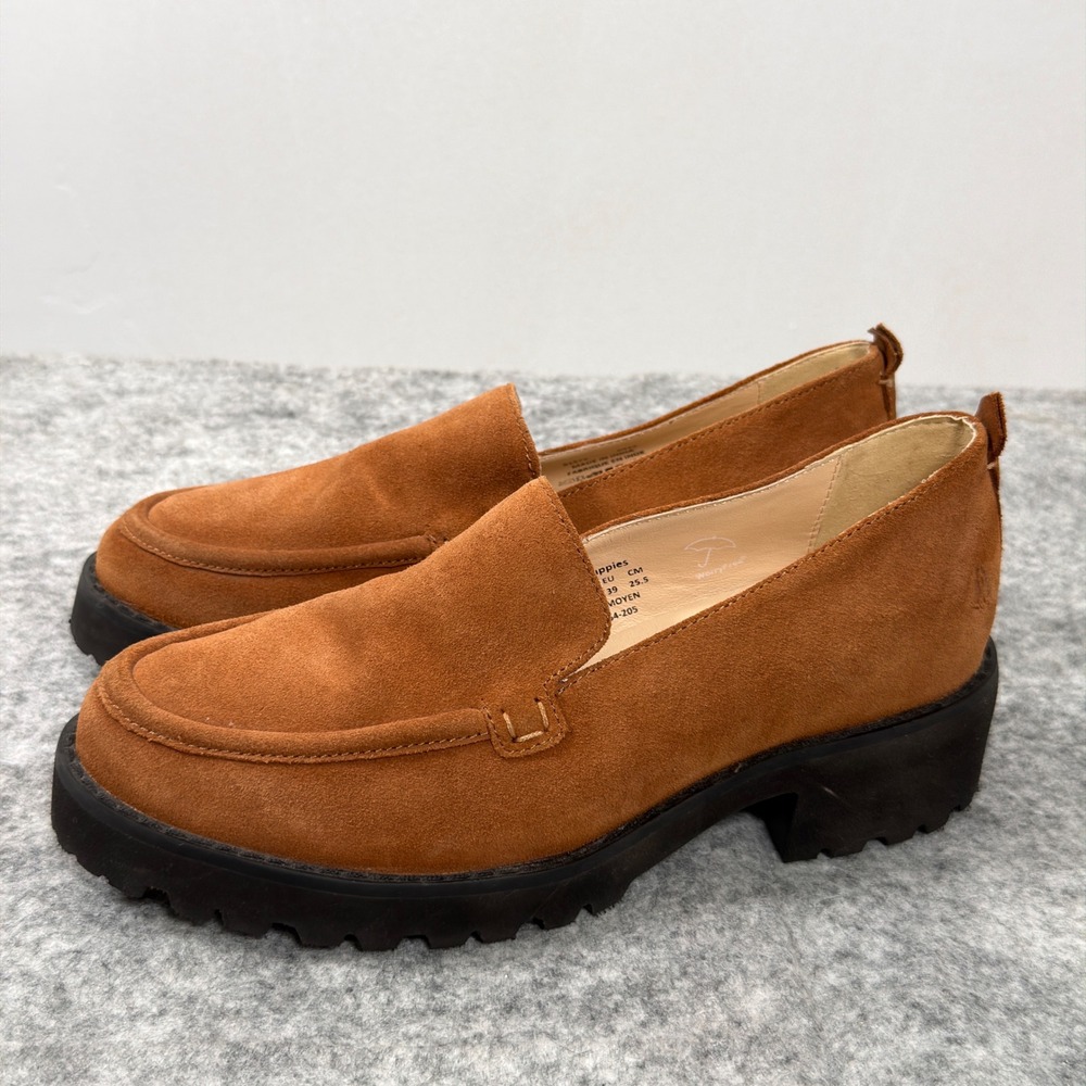 Hush Puppies Lucy Dark Chestnut Suede Heeled Loafers HW06864-205 8 Women's